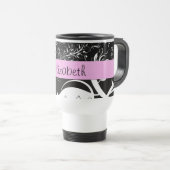 Mug De Voyage Damas, Fleurs, Noir et Blanc, Votre nom (Devant droit)