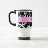 Mug De Voyage Damas, Fleurs, Noir et Blanc, Votre nom (Gauche)