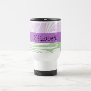 Mug De Voyage Damas pourpres, Damas vert, Votre Nom