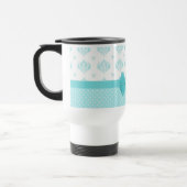 Mug De Voyage Damassé bleue d'Aqua avec le ruban de turquoise (Gauche)