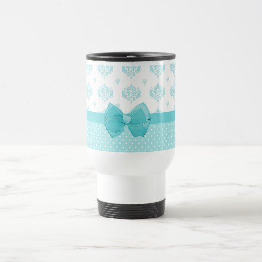 Mug De Voyage Damassé bleue d'Aqua avec le ruban de turquoise (Centre)