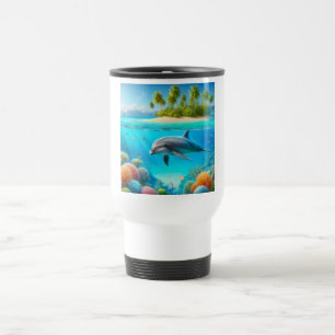 Mug De Voyage Dauphin sous-marin coloré tropical/hawaïen