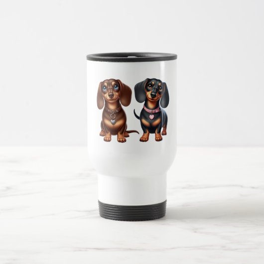 Mug De Voyage De mignons amis dachshund (Centre)