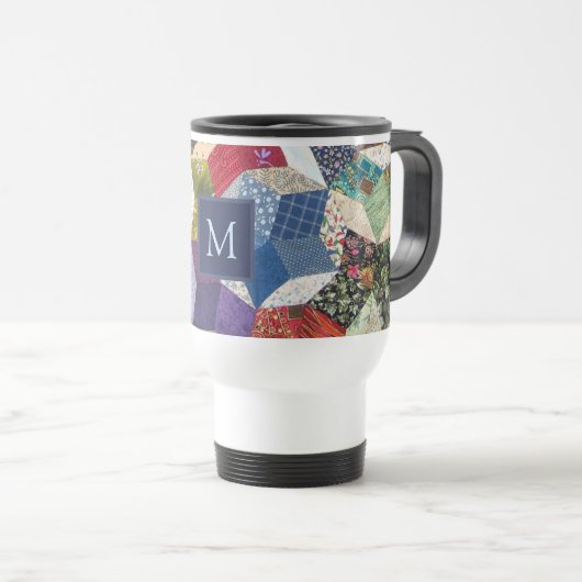 Mug De Voyage Decoupage Patchwork Stars Pattern Monogram (Devant droit)