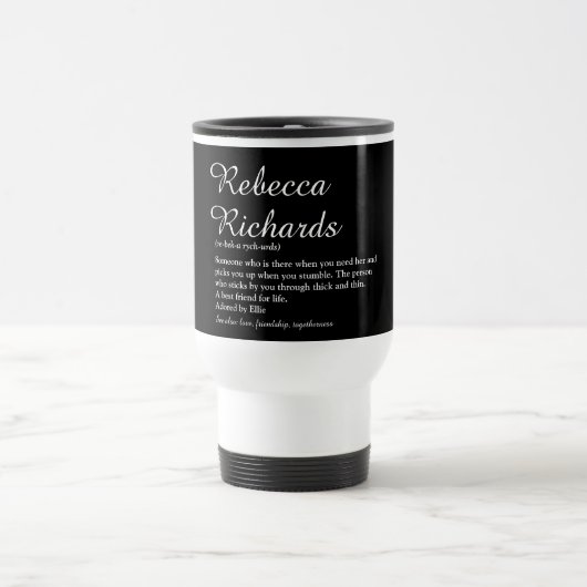 Mug De Voyage Définition du nom de script Noir et Blanc Moderne (Centre)