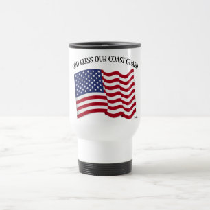 Mug De Voyage Dieu bénisse notre garde côtière avec le drapeau a