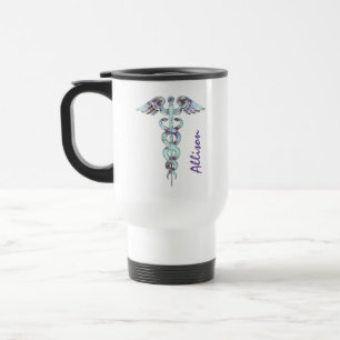 Mug De Voyage Docteur Medical Purple Caduceus Personalized