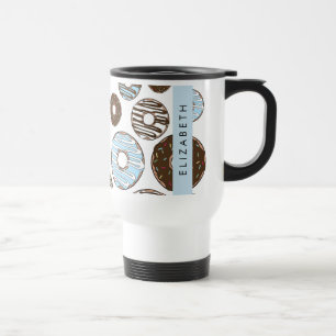Mug De Voyage Donuts Bleus, Donuts Brown, Sprinkings, Votre Nom