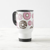 Mug De Voyage Donuts Roses, Donuts Blancs, Sprinkings, Votre Nom (Devant gauche)