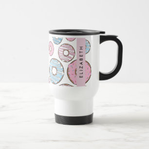 Mug De Voyage Donuts Roses, Donuts Bleus, Sprinkings, Votre Nom