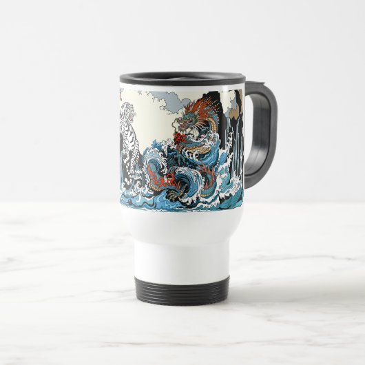 Mug De Voyage Dragon d'azur et Tigre blanc. Illustration (Devant droit)