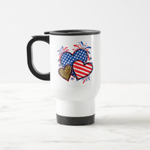 Mug De Voyage Drapeau Américain Cœur Léopard Sublimation-64210