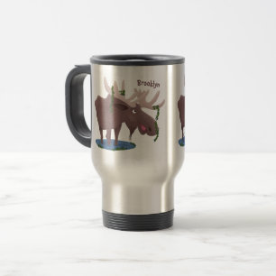 Mug De Voyage Drôle dessin animé d'orignal heureux