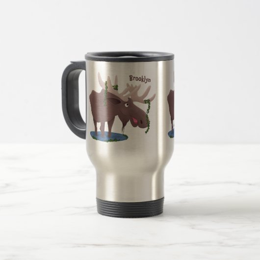 Mug De Voyage Drôle dessin animé d'orignal heureux (Devant gauche)