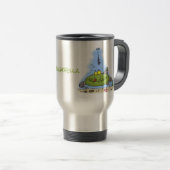Mug De Voyage Drôle gras affamé poisson vert dessin de pêche (Devant droit)