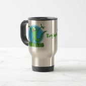 Mug De Voyage Drôle vert souriant animé lézard d'iguane (Devant gauche)