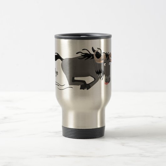 Mug De Voyage Drôle wildebeest tourner dessin animé illustration (Centre)