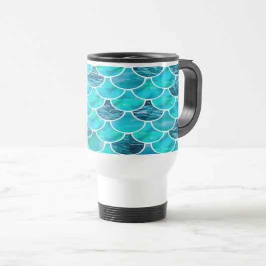 Mug De Voyage Échelle de sirène motif turquoise menthe vert bleu (Devant droit)