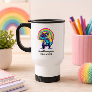 Mug De Voyage École de nom de licorne chevauchant un dinosaure a