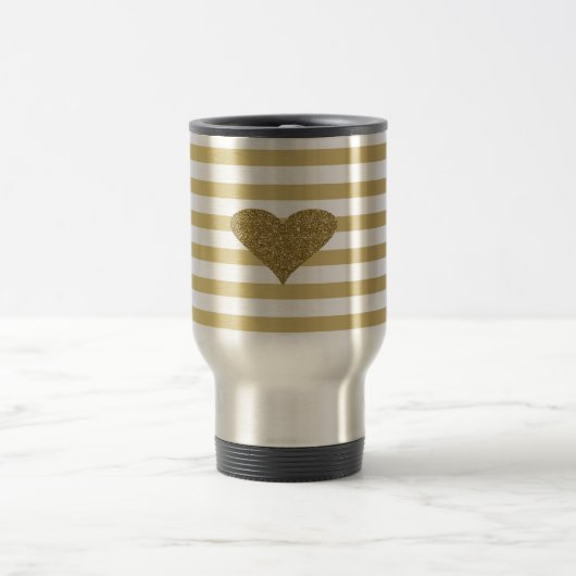 Mug De Voyage Élégant Coeur De Glitterie Or Faux Chic Sur Les Ra (Centre)