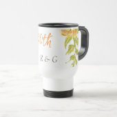 Mug De Voyage Élégant Jaune 50e anniversaire Mariage Monogramme (Devant droit)