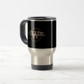 Mug De Voyage Élégant Moderne Script Monogramme Noir Or  (Devant gauche)