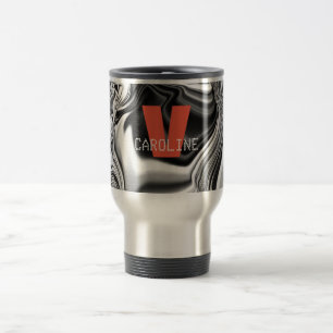 Mug De Voyage Élégant Monogramme Argent Chrome Motif