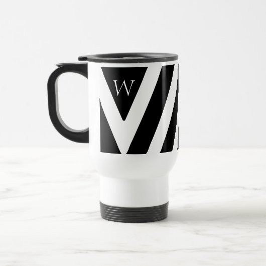Mug De Voyage Elégant Noir et Blanc rayé Design initial (Gauche)