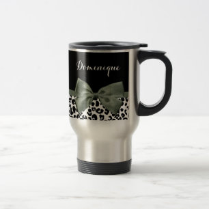 Mug De Voyage Élégant ruban vert foncé Empreinte de léopard 