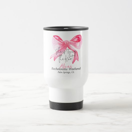 Mug De Voyage Élégant Tying Knot Pink Bow Bachelorette Party (Centre)