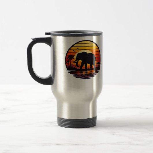 Mug De Voyage Élévant silhouette coucher de soleil rétro (Gauche)