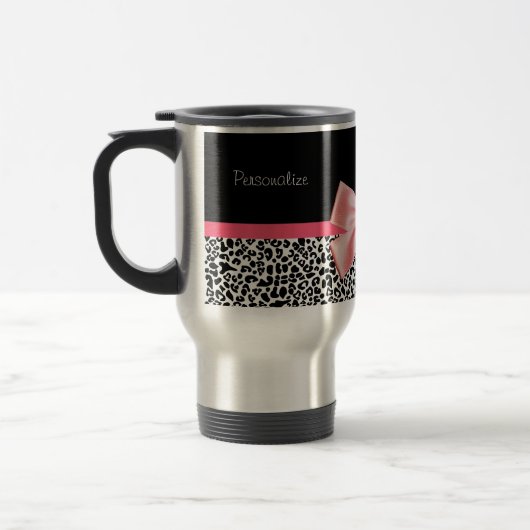 Mug De Voyage Empreinte de léopard à la mode et ruban rose avec (Gauche)