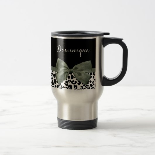 Mug De Voyage Empreinte de léopard animal Motif noir vert Bow (Droit)