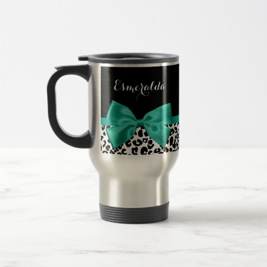 Mug De Voyage Empreinte de léopard Emerald Green Ribbon Bow Chic (Gauche)