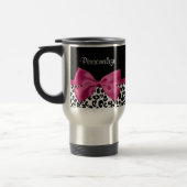 Mug De Voyage Empreinte de léopard en ruban rose foncé avec nom (Gauche)