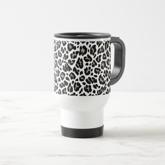 Mug De Voyage Empreinte de léopard monogramme noir et blanc (Devant droit)