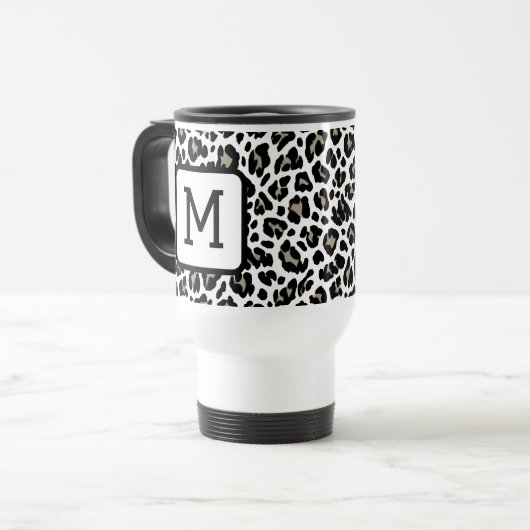 Mug De Voyage Empreinte de léopard monogramme noir et blanc (Devant gauche)
