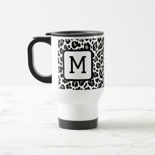 Mug De Voyage Empreinte de léopard monogramme noir et blanc (Gauche)