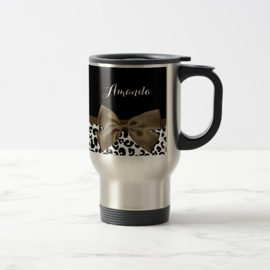 Mug De Voyage Empreinte de léopard sophistiqué Bow Brown avec no (Droit)