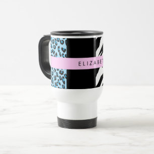 Mug De Voyage Empreinte de léopard, Zebra Print, Bleu, Votre nom