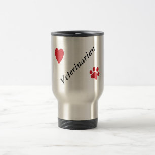 Mug De Voyage Empreinte de patte et coeur Vétérinaire-Rouges