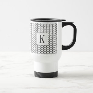 Mug de voyage en tricot à ligne NOIRE + initiale