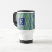 Mug de voyage en tricot bleu vert + initiale II (Devant gauche)