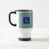 Mug de voyage en tricot bleu vert + initiale II (Gauche)