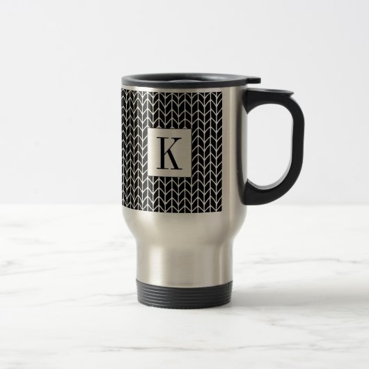 Mug de voyage en tricot noir + Initiale (Droit)