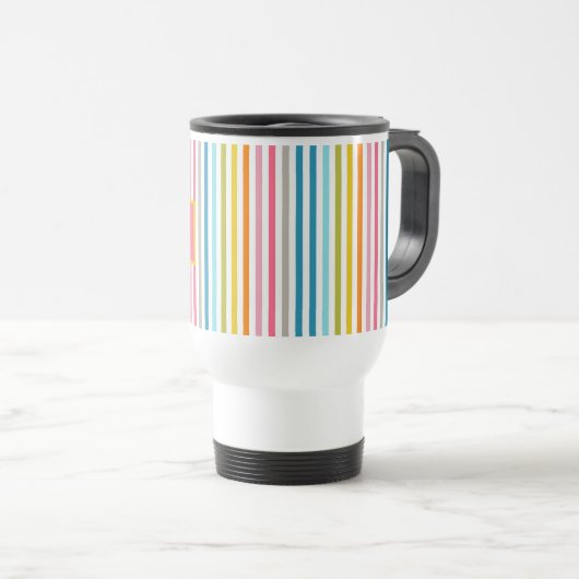 Mug De Voyage Été Arc en ciel rayures Monogramme Script (Devant droit)