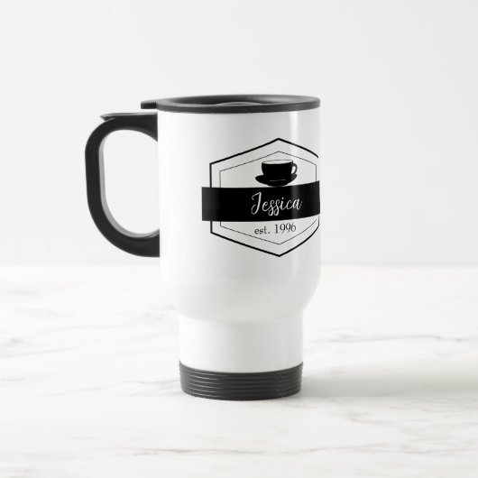 Mug De Voyage Étiquette noir simple (Gauche)