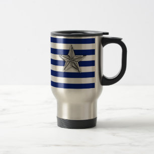 Mug De Voyage Étoile d'argent marine sur les bandes bleues