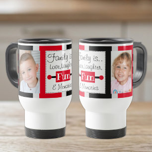 Mug De Voyage Famille est amour photos rayées noir rouge