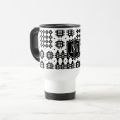 Mug De Voyage Faux Welsh Tapestry Motif Monogramme noir, blanc (Devant gauche)